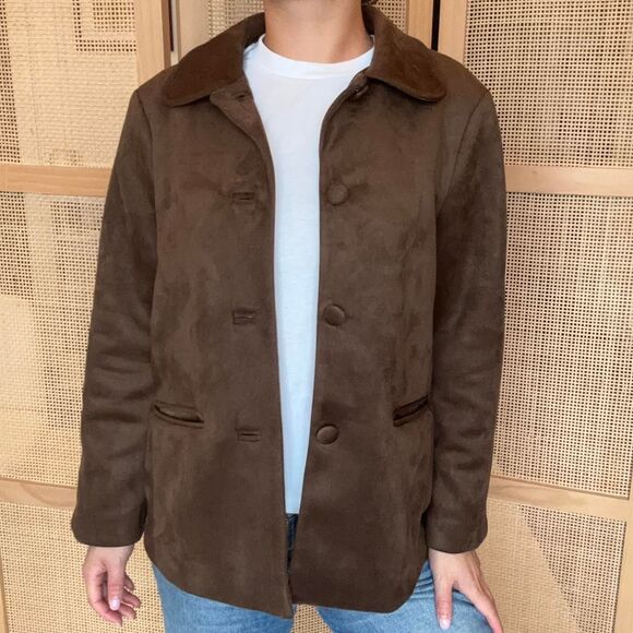 H&M chocolate brown button down jacket size small - Picture 1 of 7